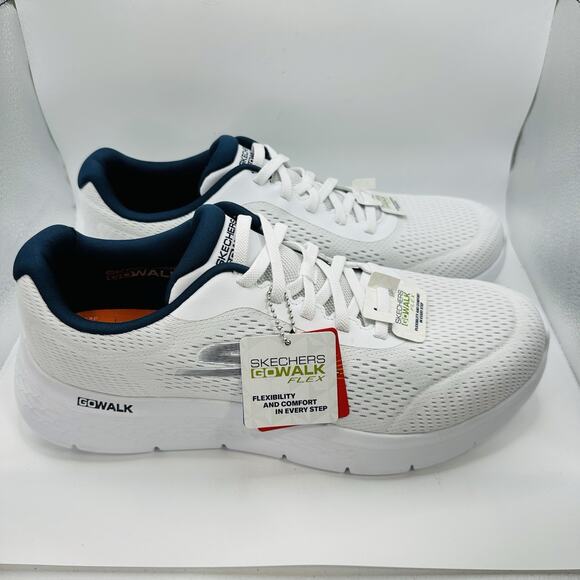 Skechers Mens Go Walk Flex Remark White/Blue Shoe Men’s Size 12 US Xtra-Wide 4E main image 6